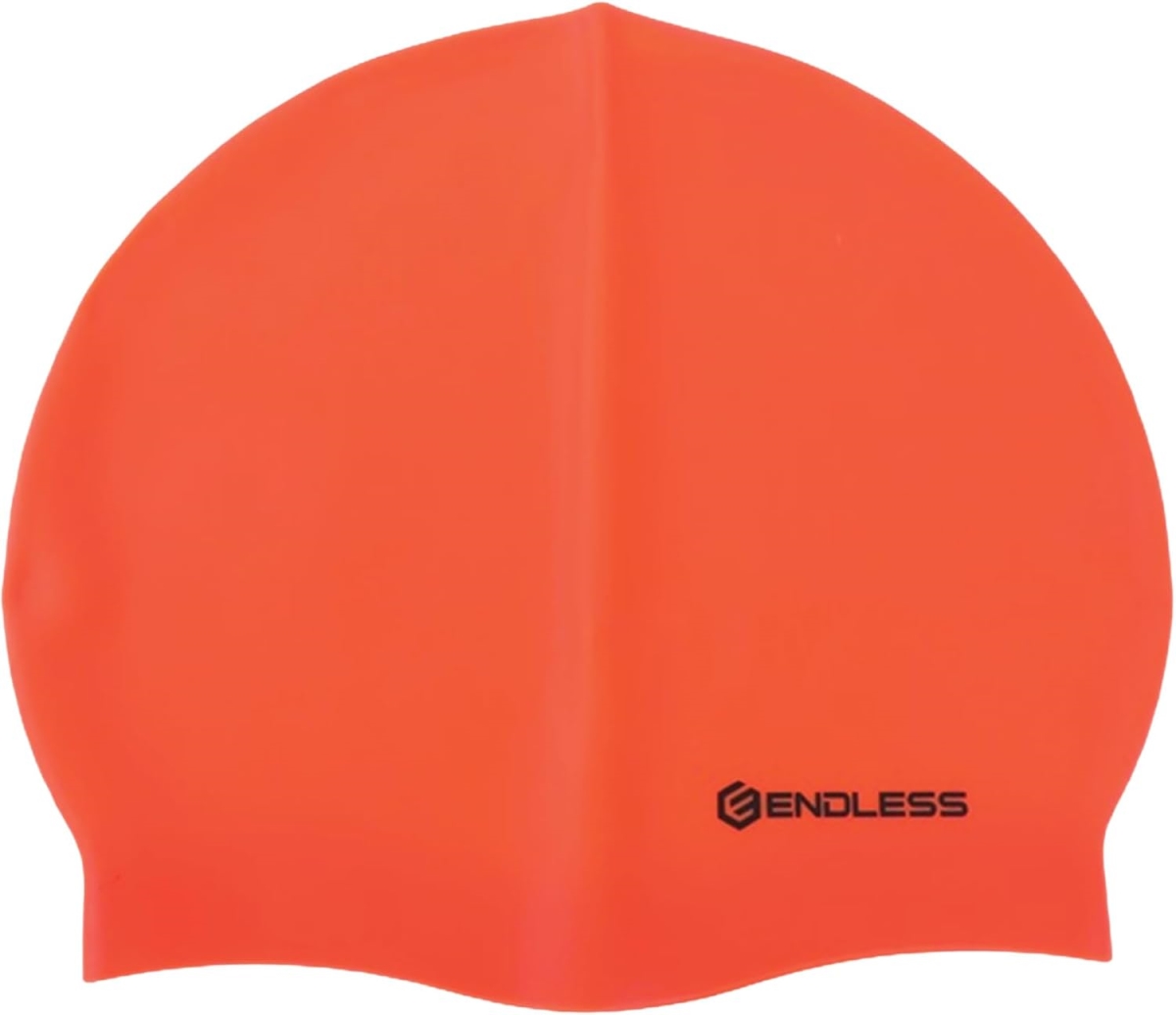 EL-1019ORANGE Classic Comfortable Plain Silicon Swimming Cap - Orange - Adult Free Size