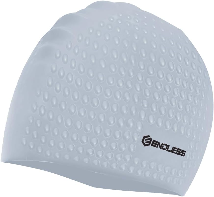 EL-1021SILVER Comfortable Silicon Swimming Cap with Bubble Design - Silver - Adult Free Size