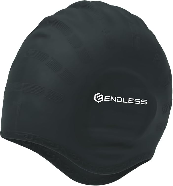 EL-1023BLACK Comfortable Silicon Swimming Cap with Ergonomic Ear Pockets - Black - Adult Free Size