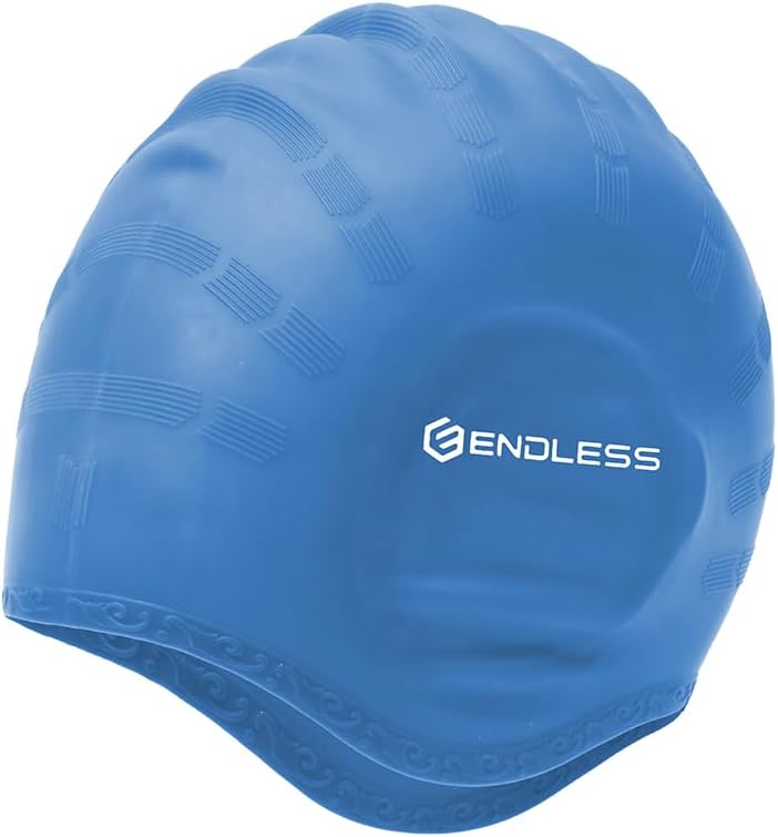 EL-1023BLUE Comfortable Silicon Swimming Cap with Ergonomic Ear Pockets - Blue - Adult Free Size