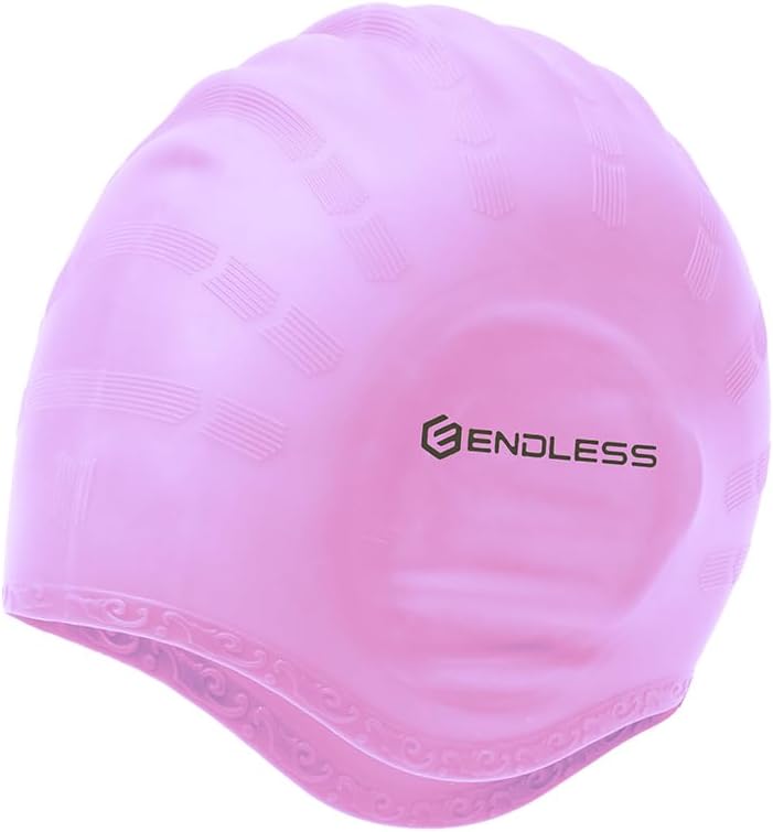 EL-1023PINK Comfortable Silicon Swimming Cap with Ergonomic Ear Pockets - Pink - Adult Free Size