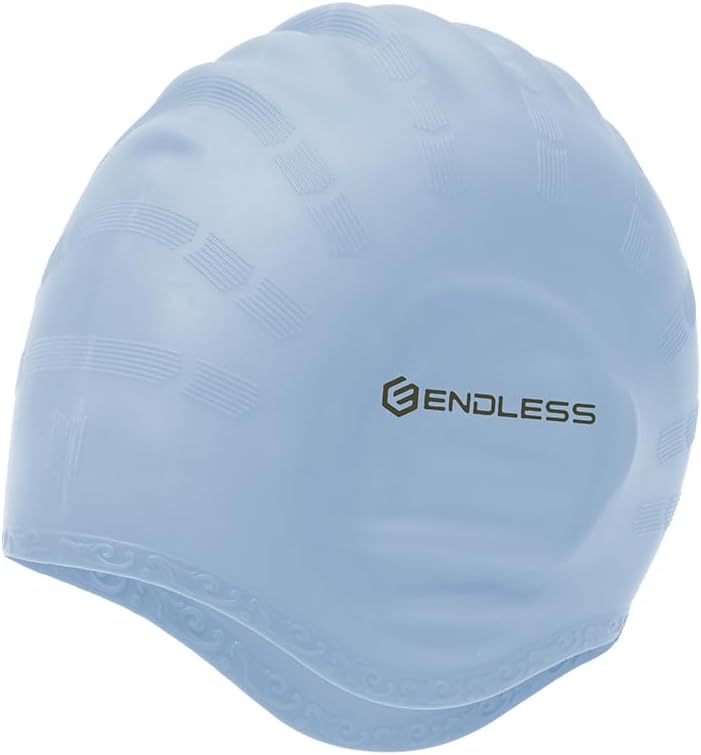 EL-1023SILVER Comfortable Silicon Swimming Cap with Ergonomic Ear Pockets - Silver - Adult Free Size