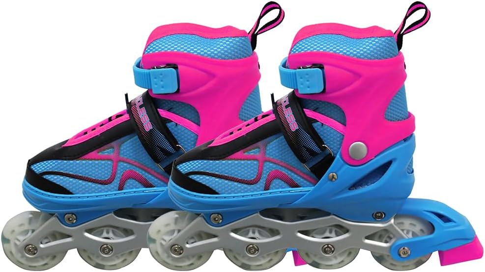 Inline Adjustable Skates - Blue & Pink - Medium - Durable Aluminum Frame