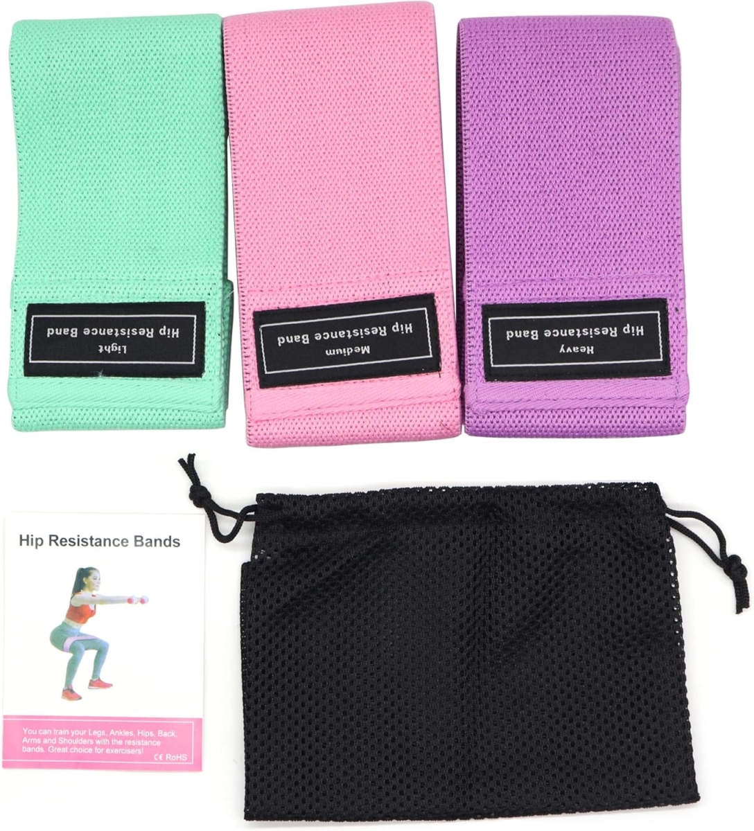 EL-1044 Resistance Loop Bands with Light, Medium & Heavy Resistance Level - Multi Color - Set of 3