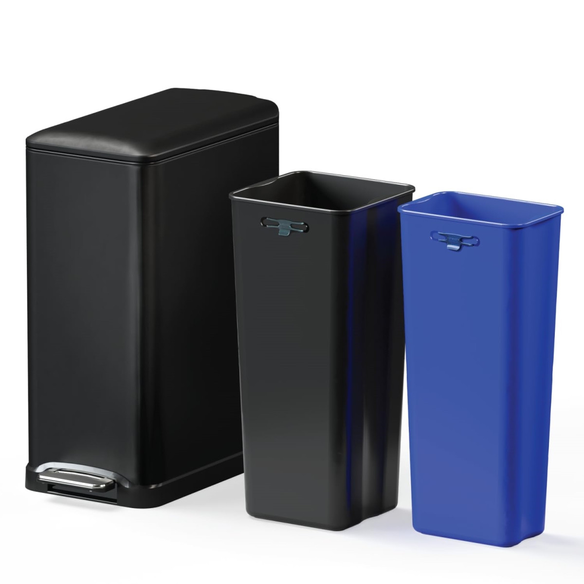 13 Gallon Kitchen Trash Can - Black - Dual Compartment - Stainless Steel