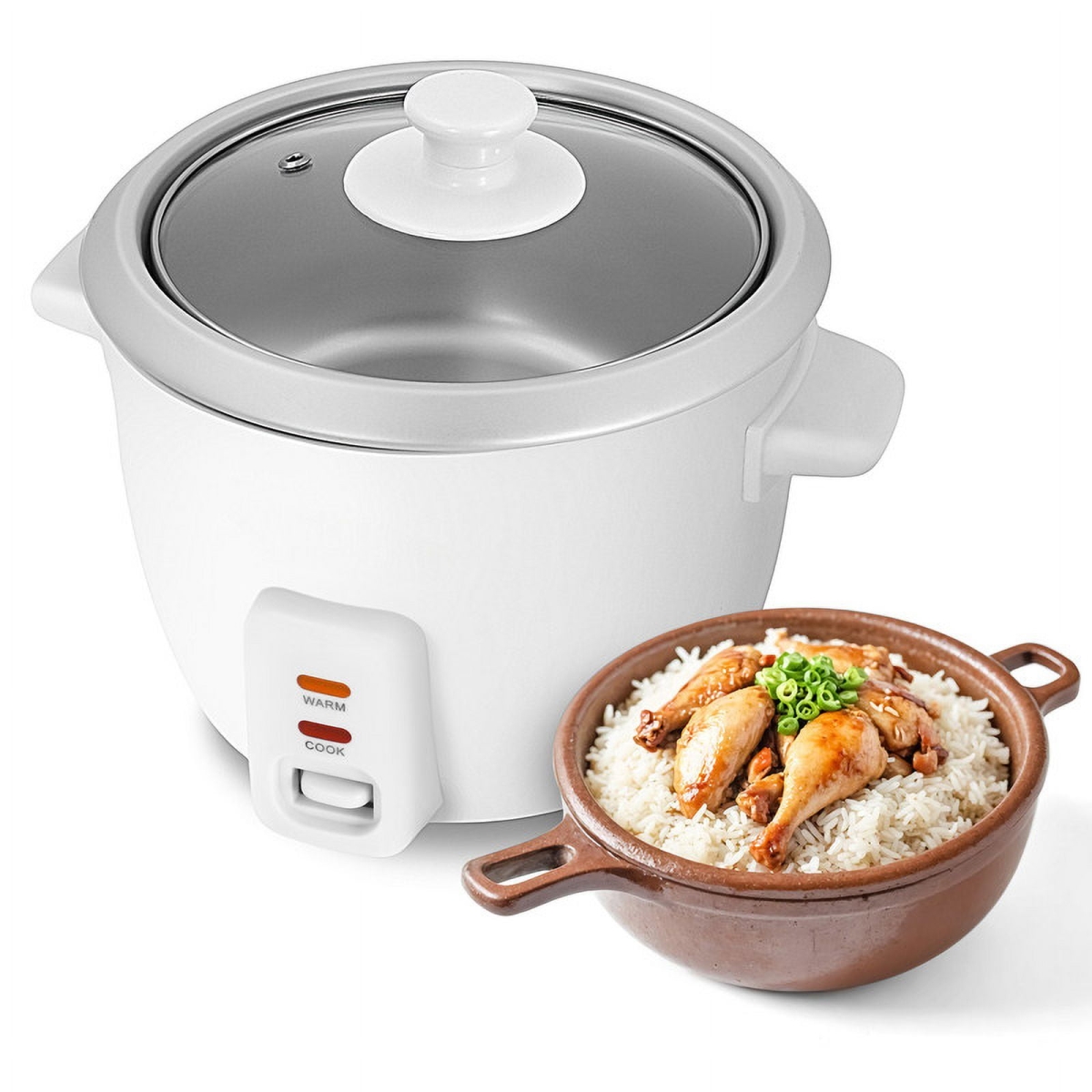 Elite Cuisine 6 Cup Rice Cooker with Glass Lid - White