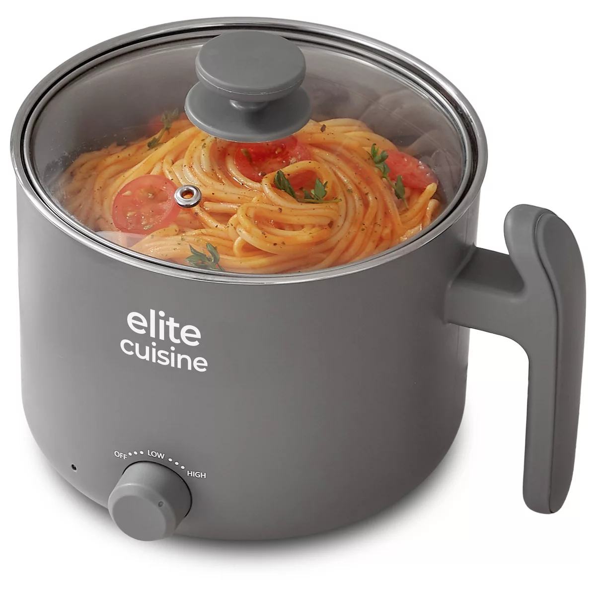 Picture of Maximatic EHPL2500 1.25 qt. Elite Cuisine Noodle Express Hot Pot with Stainless Steel Interior Glass Lid - Gray
