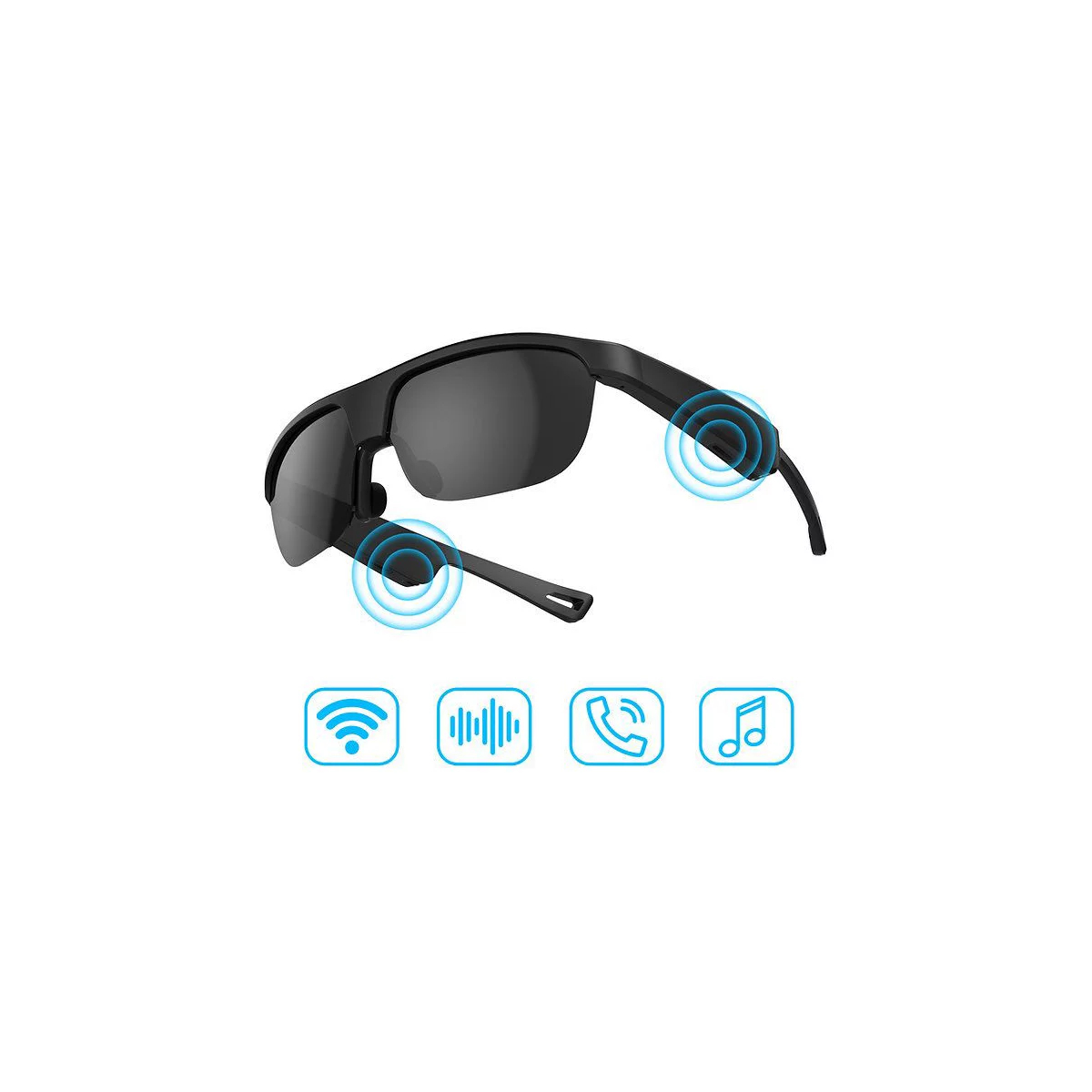 G02-BK Polarized Bluetooth Smart Sunglasses with Built-in Mic & Open-Ear Audio - Black