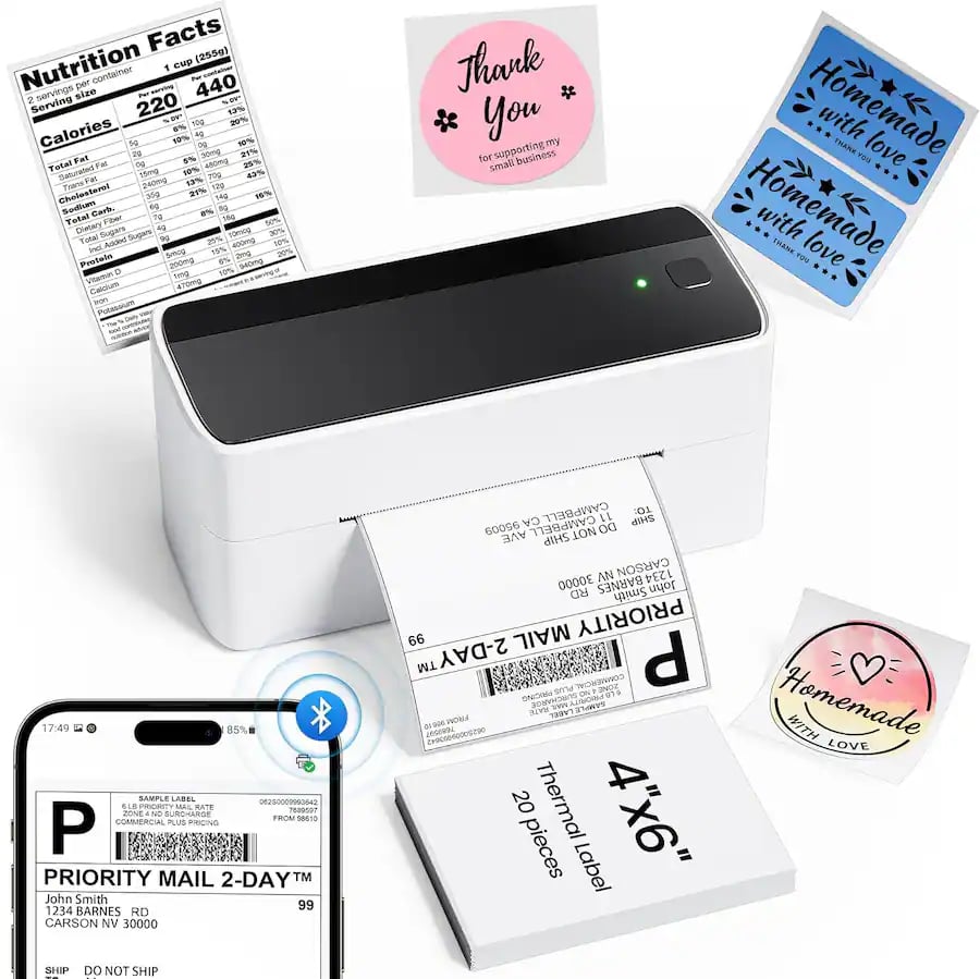PM241BT Bluetooth Thermal Shipping Label Printer, Black & White