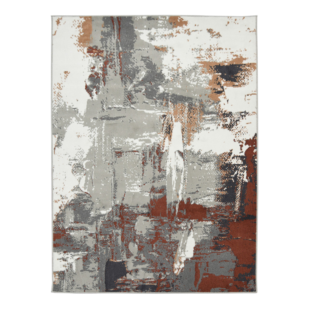 531736 8 ft. Rust Abstract Power Loom Round Area Rug