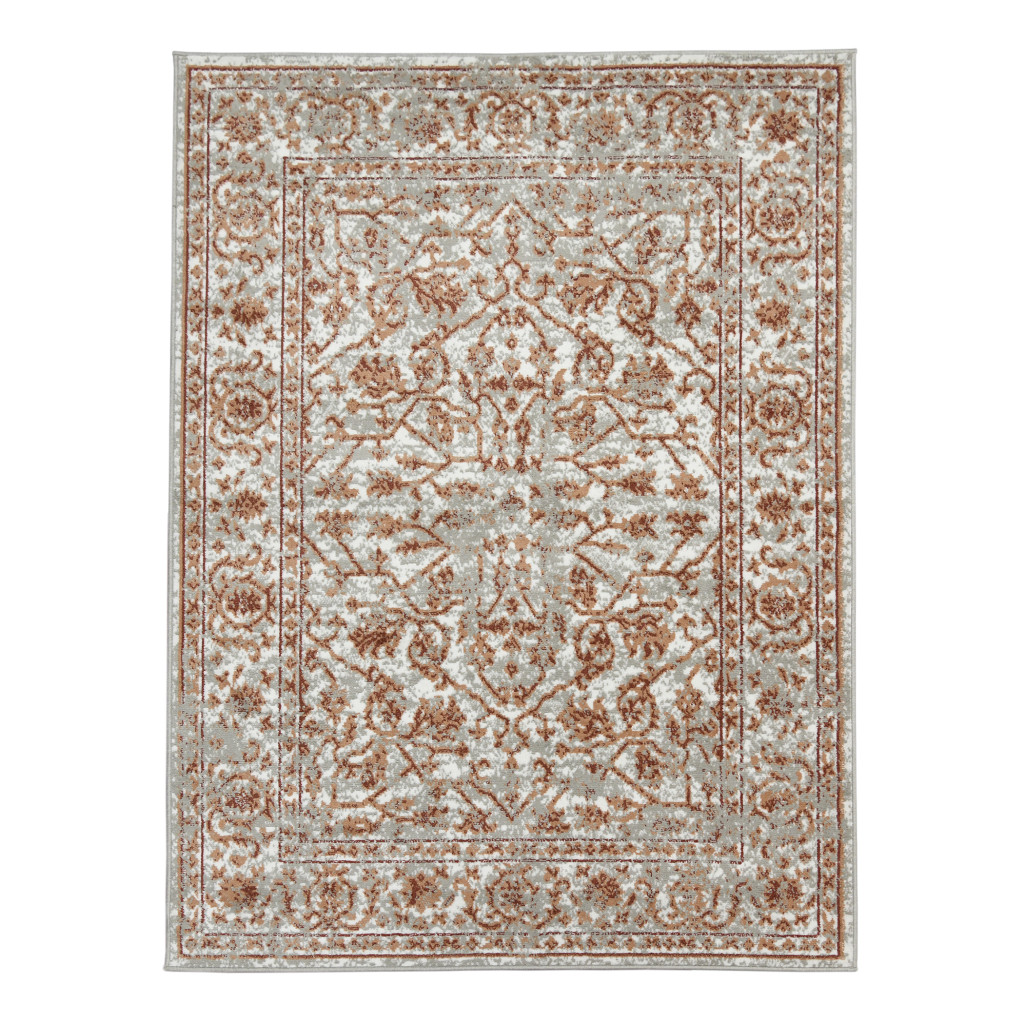 8 x 10 ft. Orange Floral Power Loom Rectangle Area Rug with Fringe