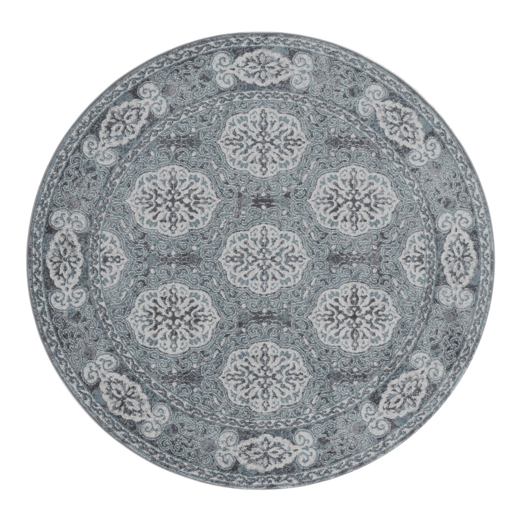 531815 6 ft. Blue Medallion Power Loom Round Area Rug
