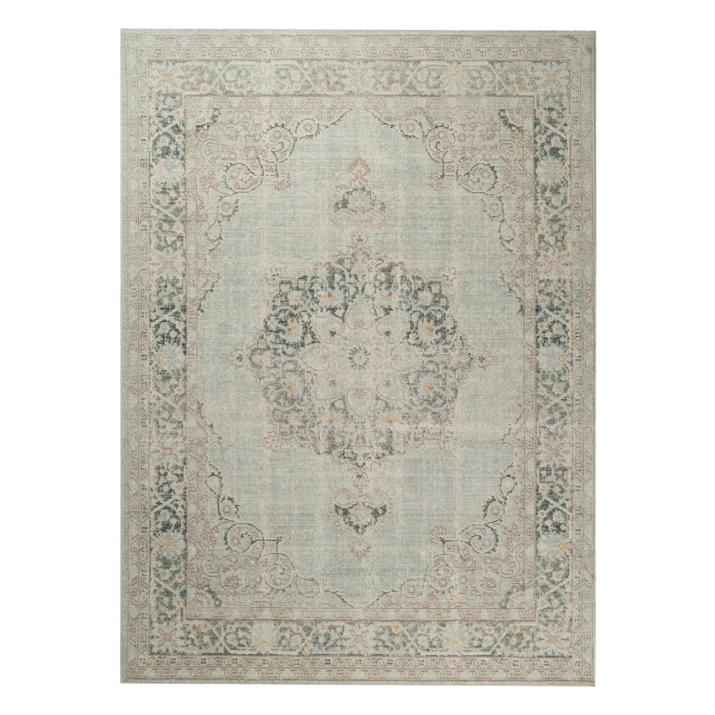 4 x 6 ft. Sea Green Medallion Power Loom Rectangle Area Rug