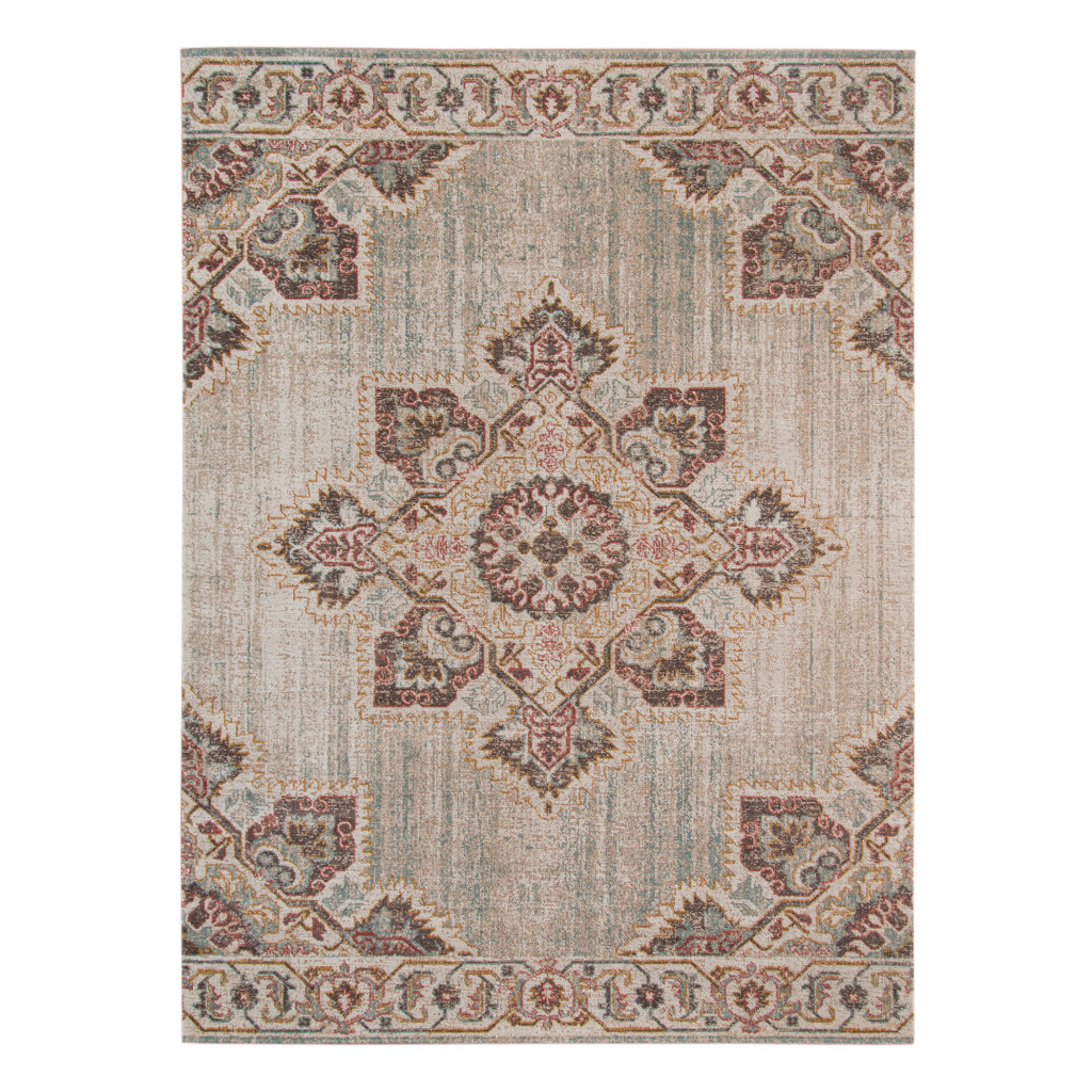 5 x 7 ft. Beige Medallion Power Loom Rectangle Area Rug with Fringe