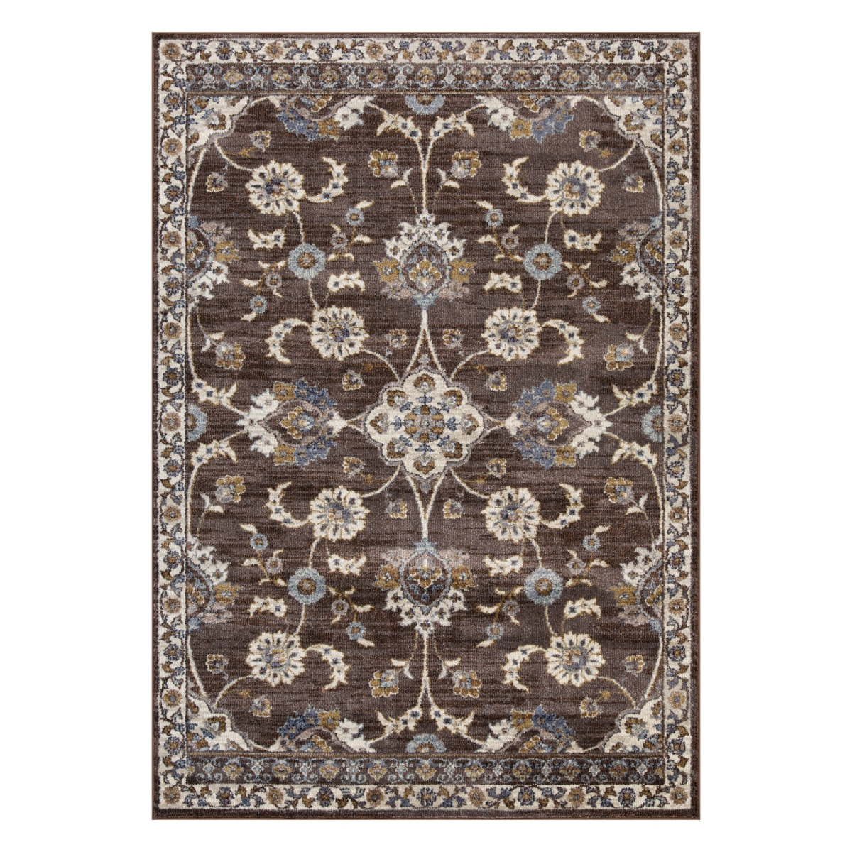 2 x 3 ft. Brown Floral Power Loom Rectangle Area Rug with Fringe