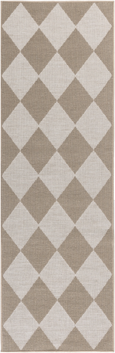 533155 8 ft. Natural & Ivory Geometric Power Loom Washable Non Skid Runner Rug
