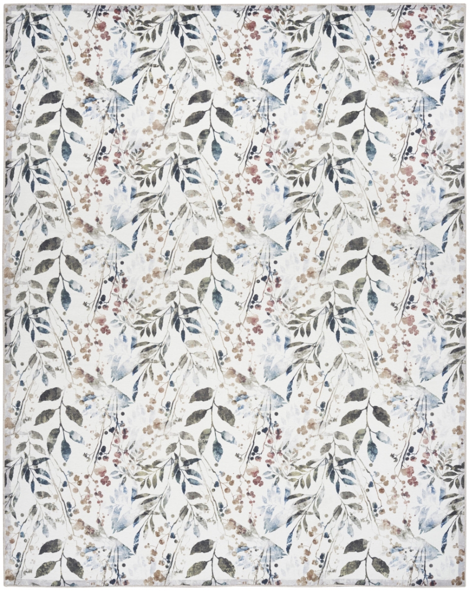 533209 5 x 7 ft. Ivory, Green & Red Floral Power Loom Washable Non Skid Rectangle Area Rug