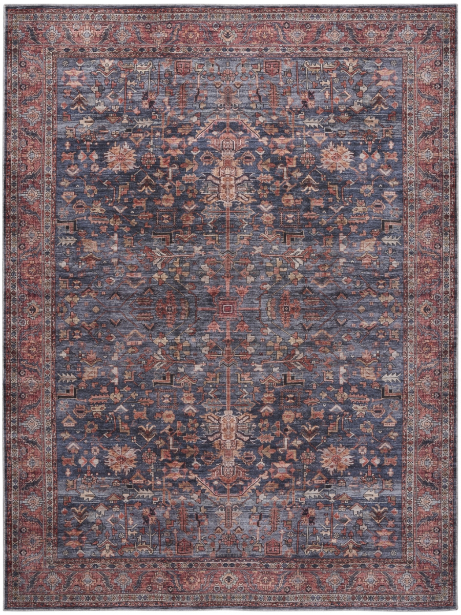 5 x 7 ft. Blue & Red Oriental Power Loom Distressed Washable Non Skid Rectangle Area Rug
