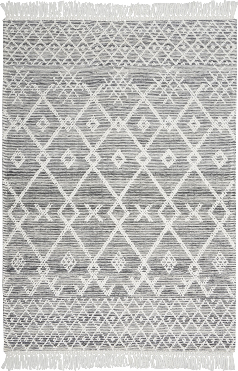 4 x 6 ft. Gray & Ivory Geometric Hand Woven Rectangle Area Rug with Fringe
