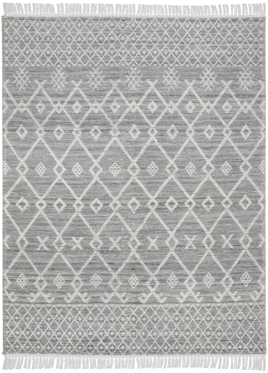8 x 11 ft. Gray & Ivory Geometric Hand Woven Rectangle Area Rug with Fringe