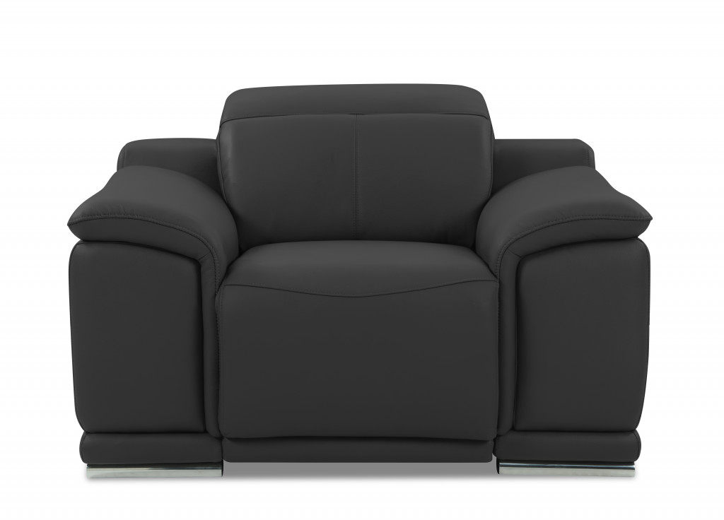 Dark Gray Italian Leather Six Person Seating Set - 3 Piece