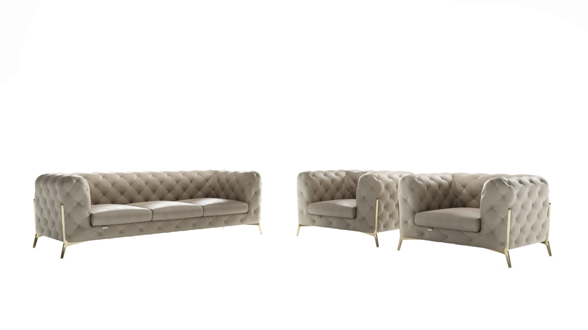 Beige Italian Leather Five Person Seating Set - 3 Piece