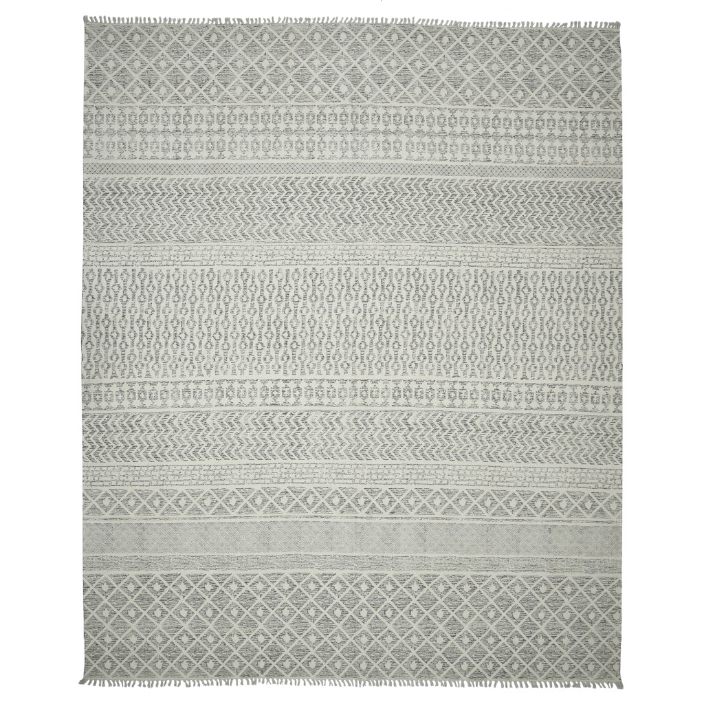 532048 7 x 10 ft. Gray Geometric Flatweave Handmade Distressed Rectangle Area Rug with Fringe
