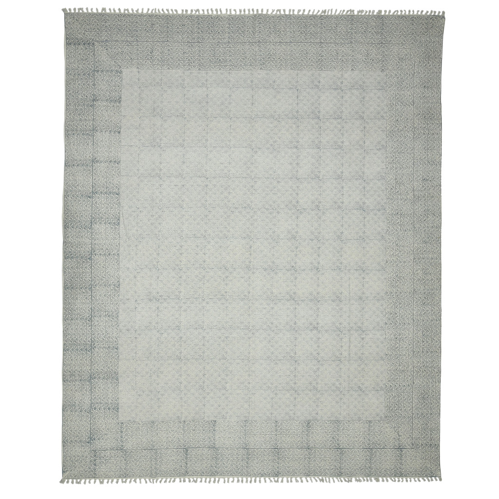 5 x 7 ft. Blue Geometric Flatweave Handmade Distressed Rectangle Area Rug with Fringe
