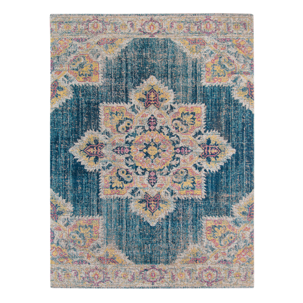 7 x 9 ft. Teal Blue Medallion Power Loom Rectangle Area Rug with Fringe