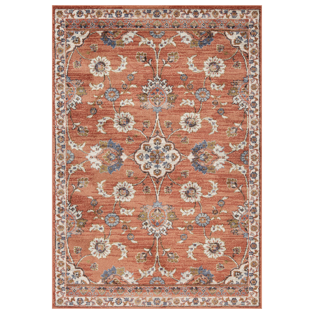 532159 2 x 3 ft. Orange Floral Power Loom Rectangle Area Rug