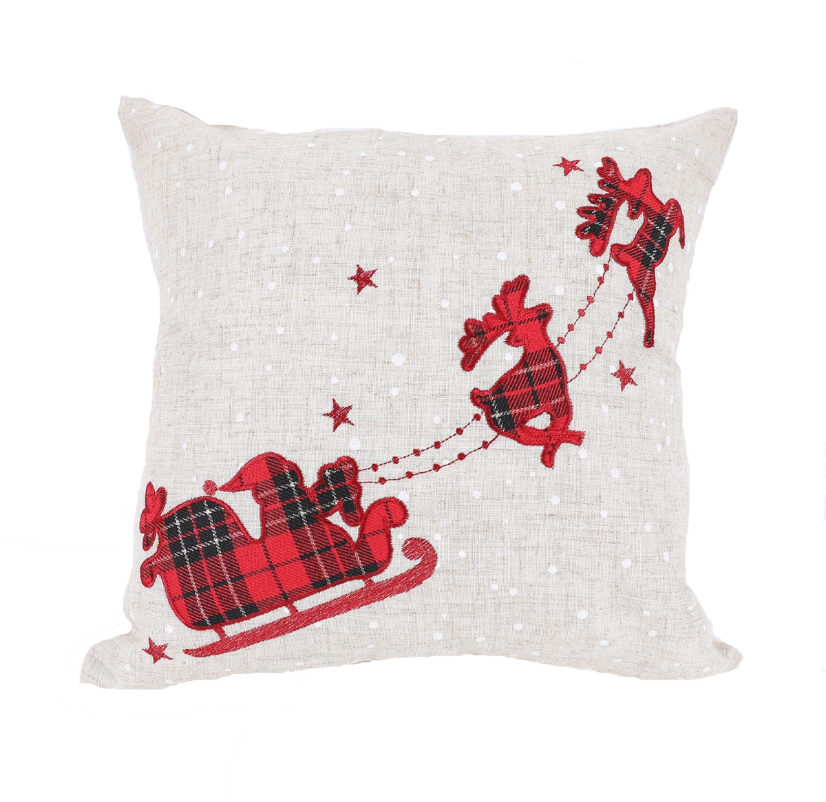 515425 14 x 14 in. Gray & Red Reindeer Christmas Santa & Sleigh Linen Blend Zippered Pillow with Applique -  HomeRoots