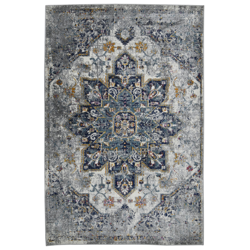 2 x 3 ft. Gray Medallion Power Loom Rectangle Area Rug