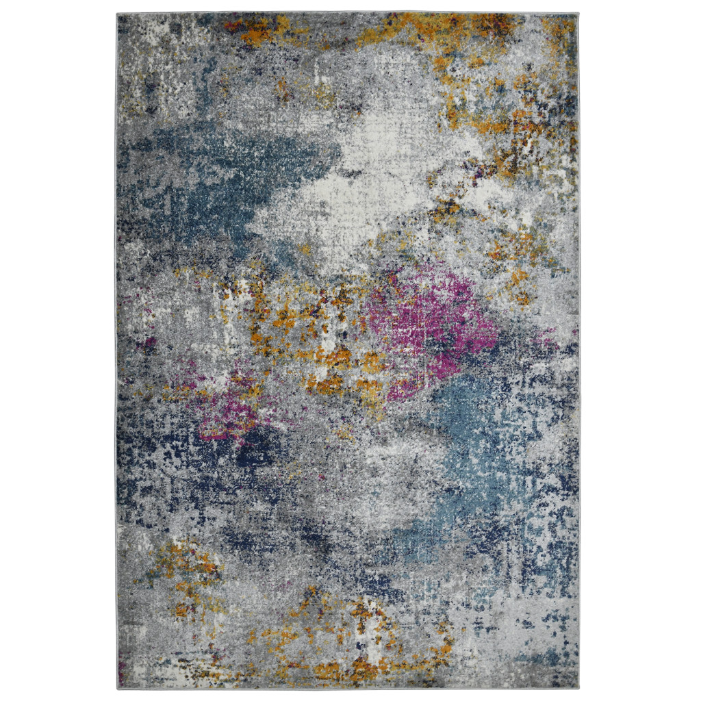 9 x 12 ft. Blue & Pink Abstract Power Loom Rectangle Area Rug