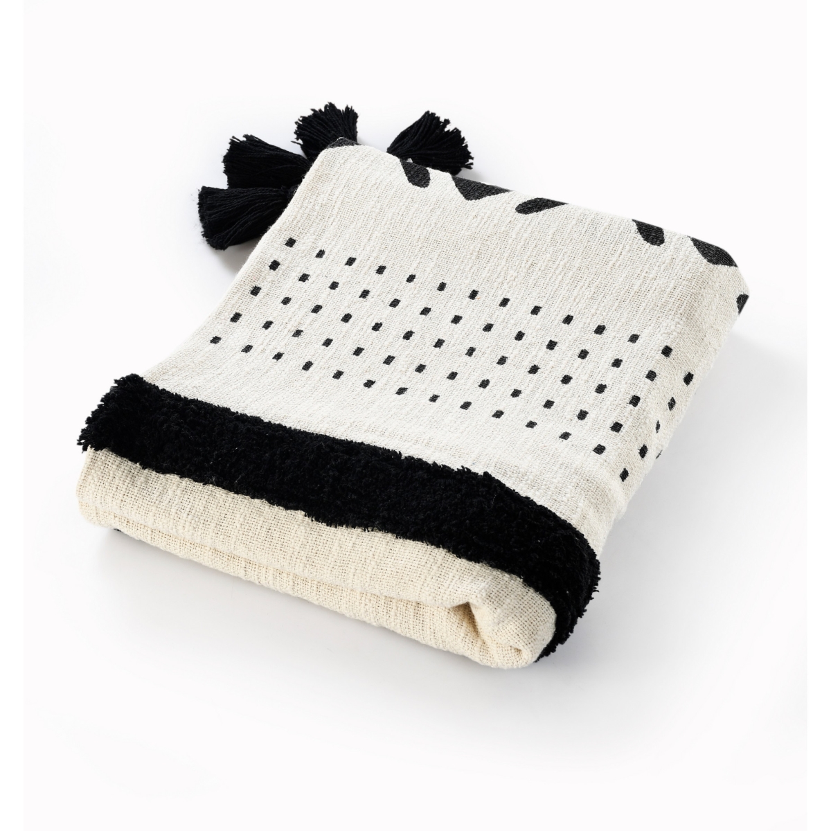 Black & White Woven Cotton Striped Throw Blanket