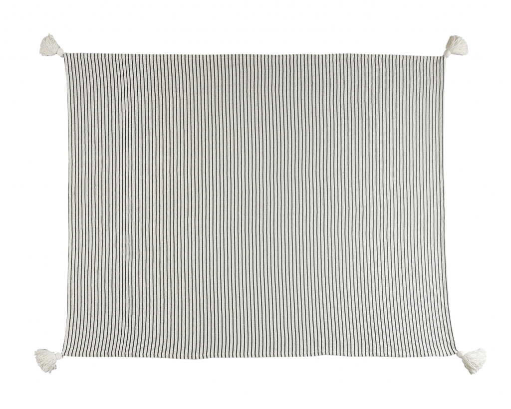 Black & White Woven Cotton Striped Throw Blanket