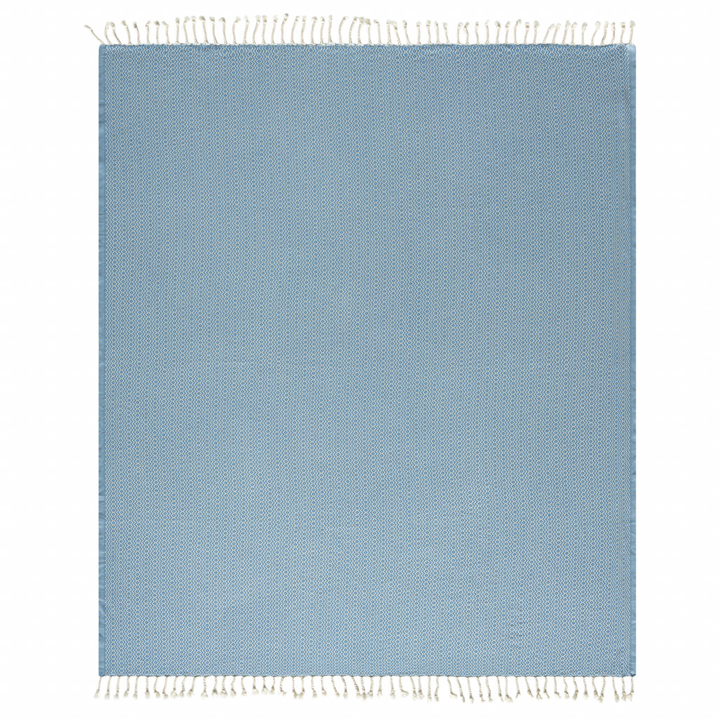 Blue & White Woven Cotton Geometric Throw Blanket