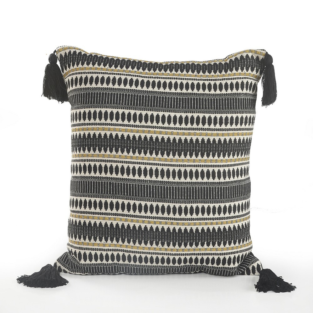 Picture of HomeRoots 516777 20 x 20 in. Black & Gold Geometric Cotton Zippered Pillow with Tassels