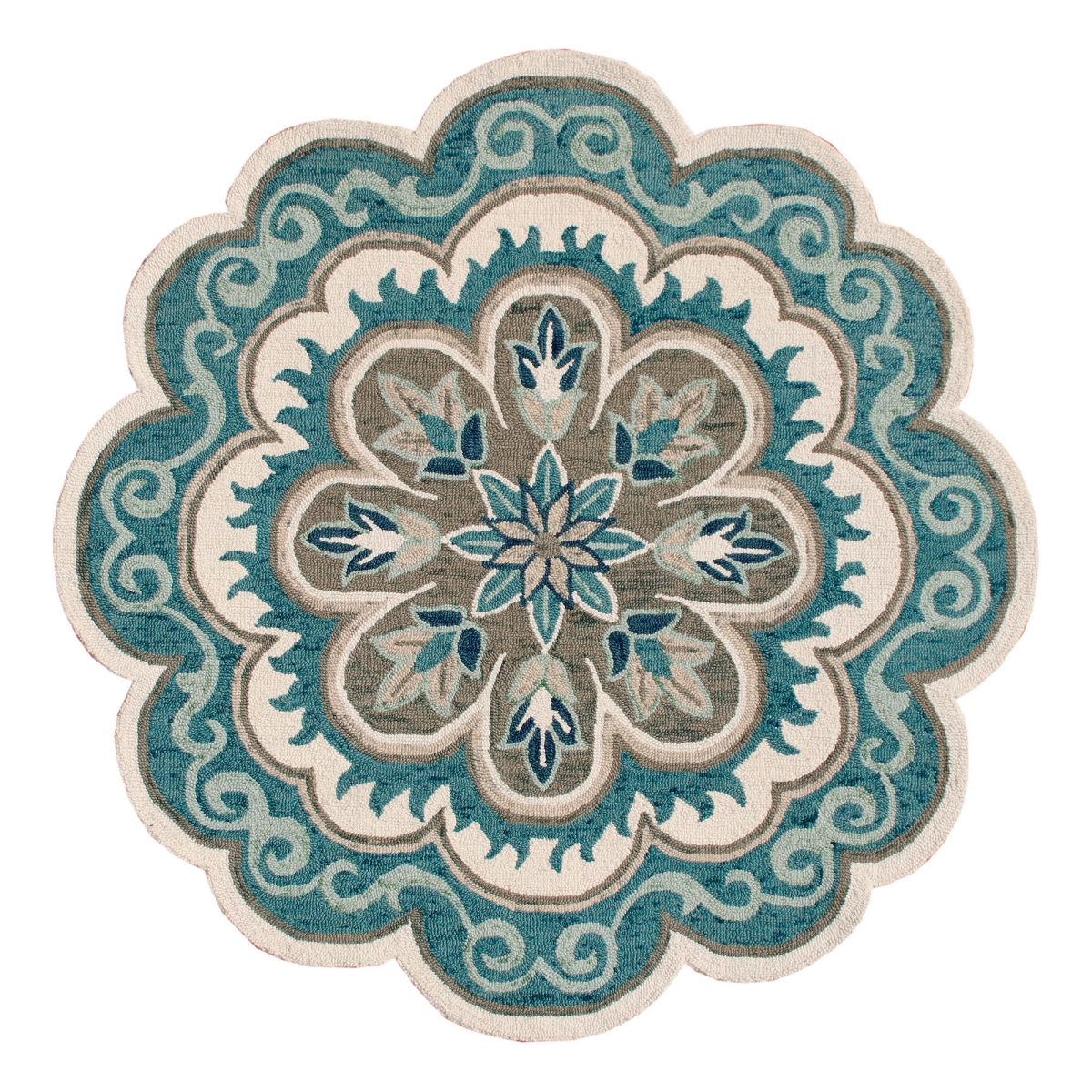 6 x 6 ft. Blue Wool Floral Hand Tufted Round Area Rug
