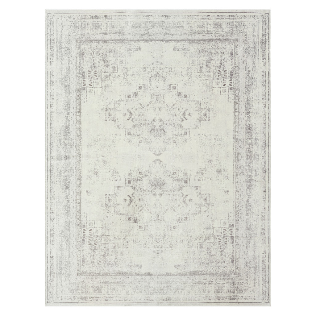 5 x 7 ft. Gray Medallion Washable Non Skid Rectangle Area Rug