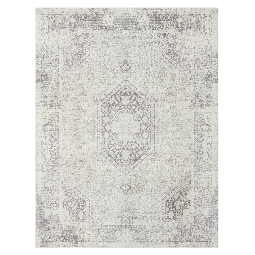2 x 5 ft. Gray Medallion Washable Non Skid Rectangle Area Rug