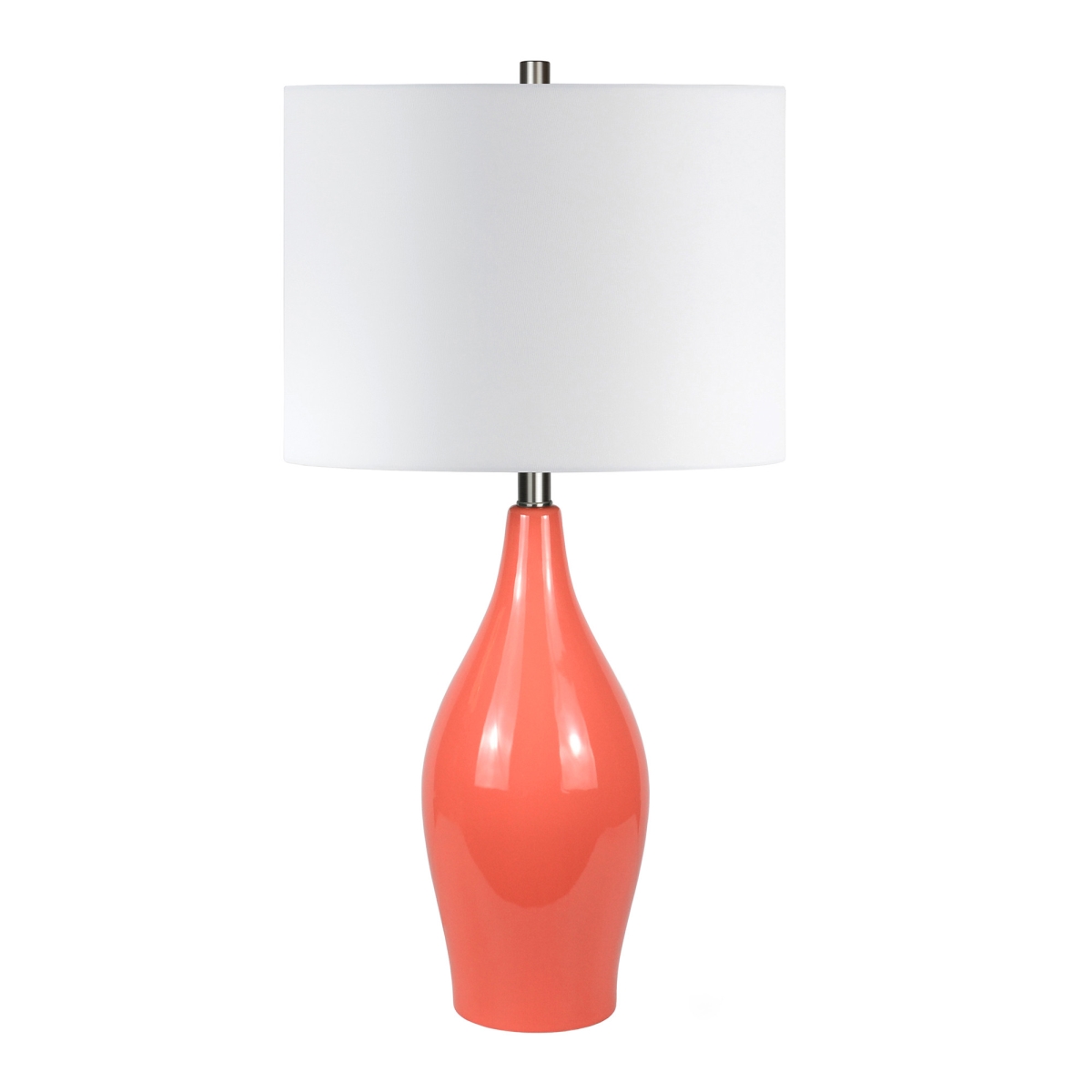 524429 28 in. Coral Porcelain Table Lamp with White Drum Shade -  HomeRoots