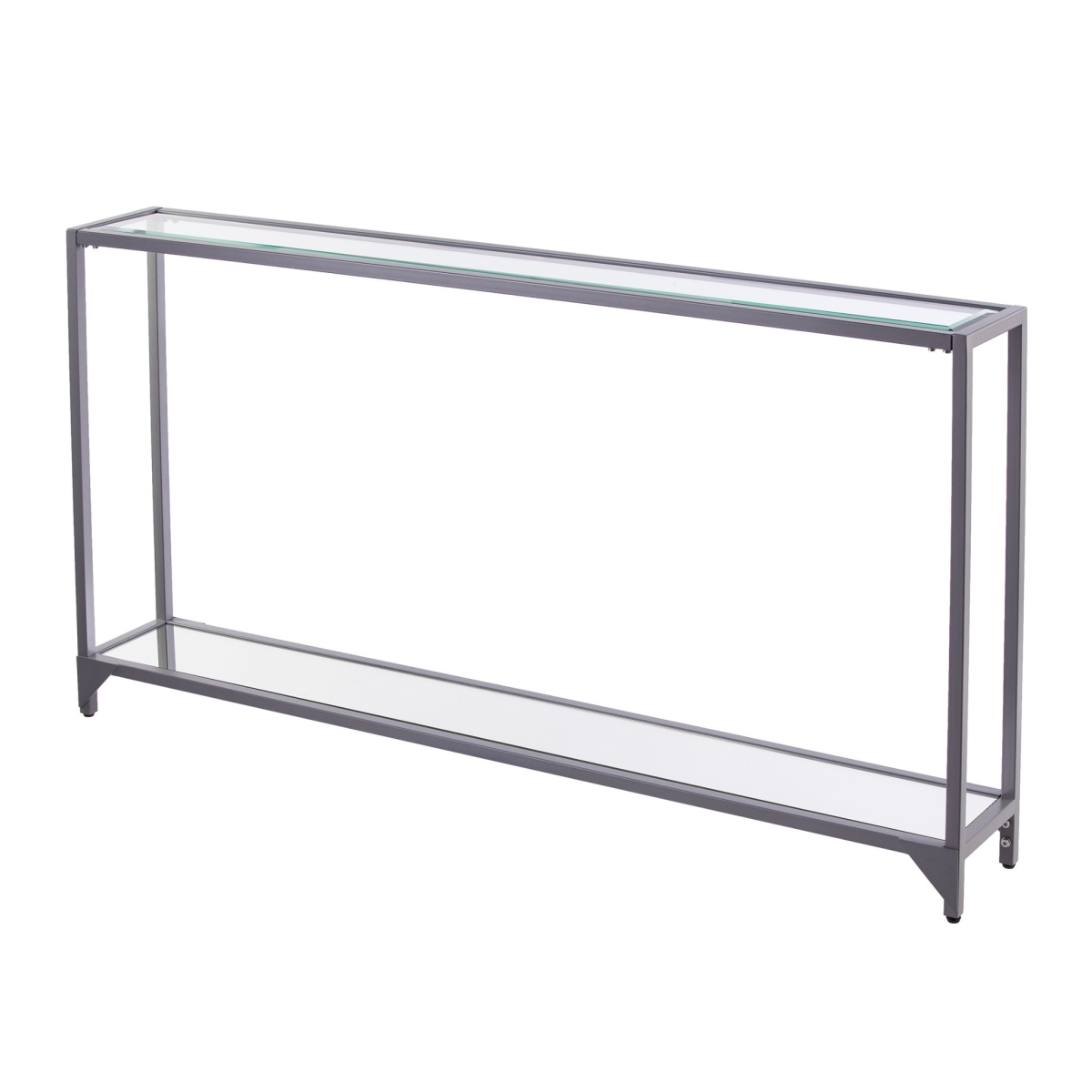 56 in. Clear & Silver Glass Mirrored Floor Shelf Console Table with Storage