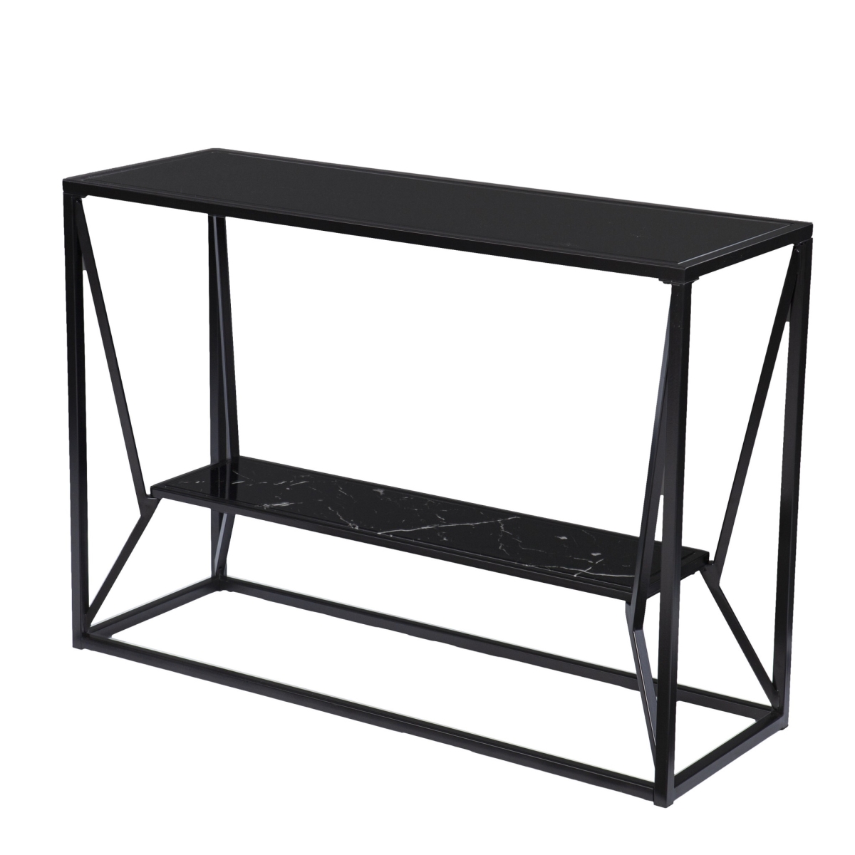 42 in. Black Glass Frame Console Table with Storage