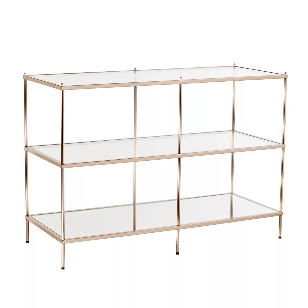 42 in. Clear & Gold Glass Mirrored Floor Shelf Console Table with Storage