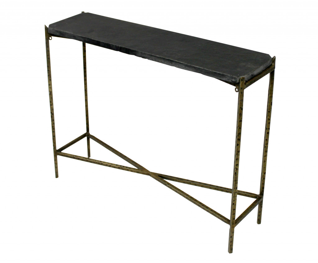 488802 32 in. Black & Gold Stone Frame Console Table