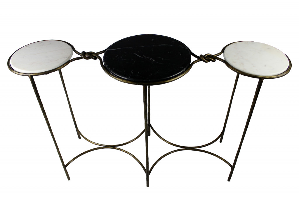 50 in. Black, White & Gold Genuine Marble Free Form Frame Console Table
