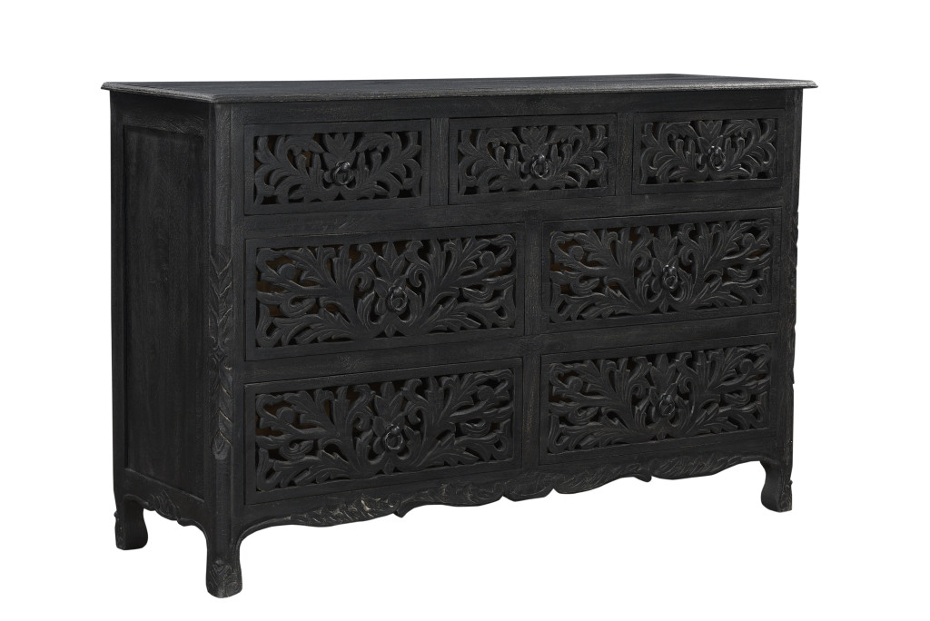 57 in. Black Solid Wood Seven Drawer Dresser