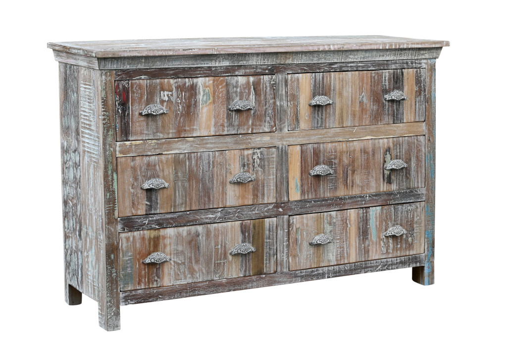 521245 60 in. White Solid Wood Six Drawer Double Dresser