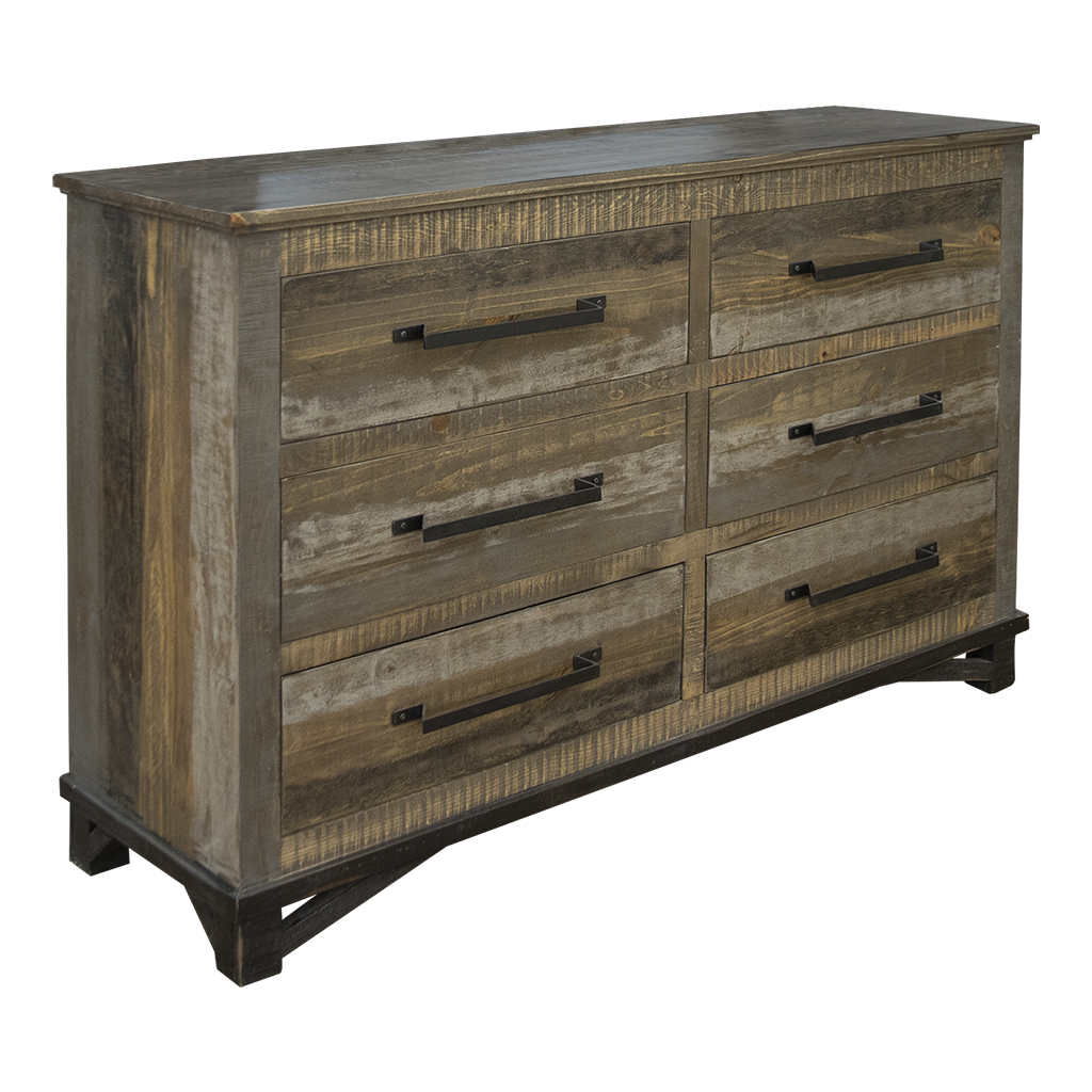 62 in. Brown Solid Wood Six Drawer Double Dresser