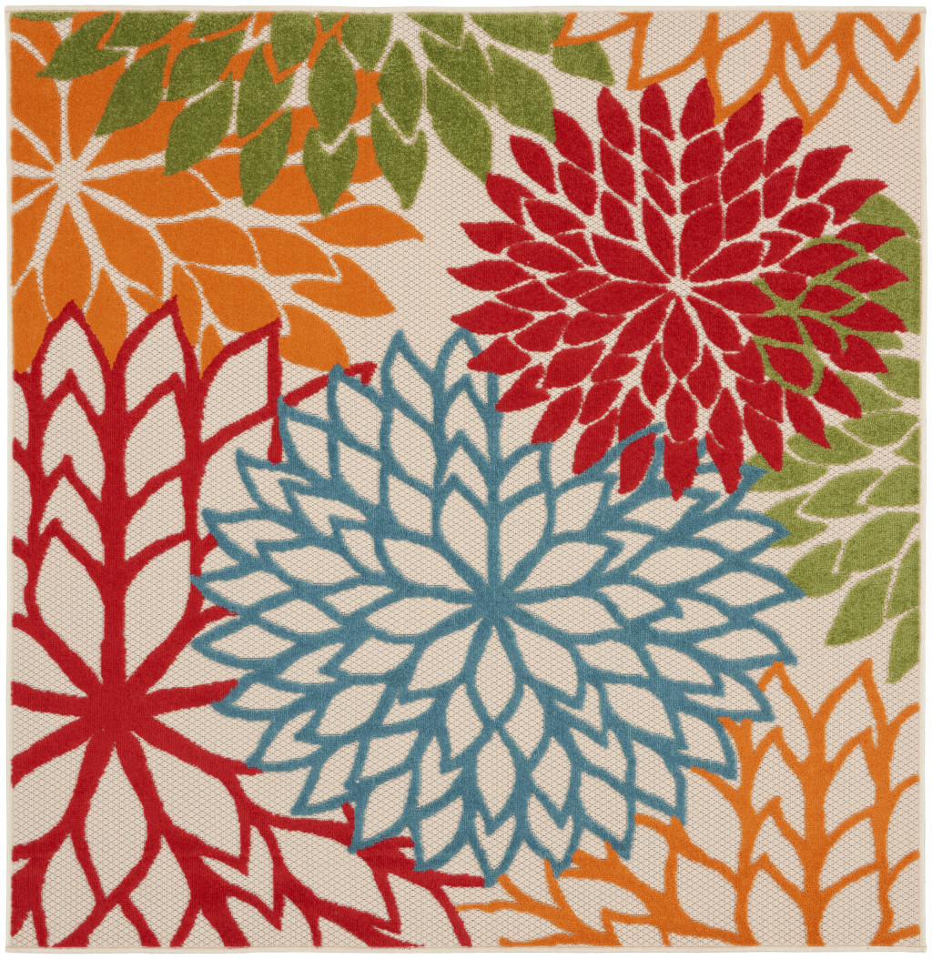 5 ft. Green Floral Power Loom Square Area Rug